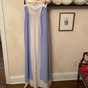 Blue and White Strapless Maxi Dress